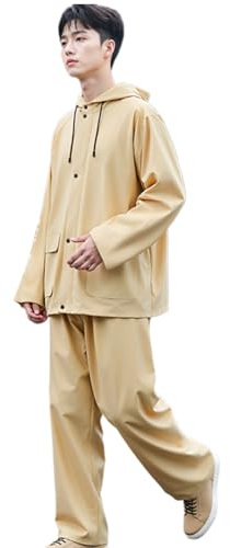 Traje de lluvia impermeable – Trajes de lluvia ergonómicos con capucha para hombres | Overol transpirable con capucha chaquetas reutilizables pantalones ligeros para montar pesca, trabajo, senderismo