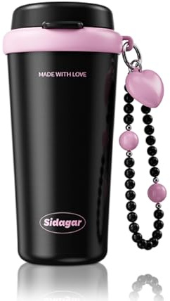 Sidagar 16 oz Travel Coffee Mug Spill Proof Leak Proof, Stainless Steel Thermal Coffee Cup with Lid, Resuable Ceramic Lined Tumbler for Office, Commute, Yoga Drinks Flask for Women - Berry Black
