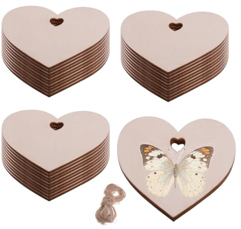 30 Stück Holzherzen zum Beschriften aus Buchsbaumholz 8x8cm 0.3cm stark mit Aufhängebändern für kreative DIY Weihnachtsdekoration Basteln Hochzeit