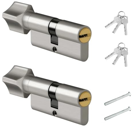 PHMING 2 Stück Schließzylinder mit Knauf, Zylinderschloss 35/35 mm, Türschloss Haustür, Türzylinder aus Aluminiumlegierung, Anti Picking, Enthält 6 Schlüssel, für Wohngebäude, Büros, Garage