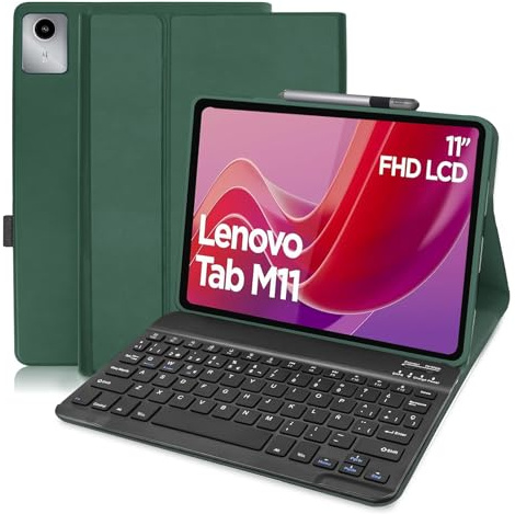 XOKUWU Funda Teclado para Lenovo Tab M11 (TB330FU/TB330XU) 11 Pulgadas 2024, QWERTY Español Ñ, Funda con Teclado Bluetooth Magnético Desmontable para Lenovo Tab M11 11 Pulgadas 2024, Verde Oscuro