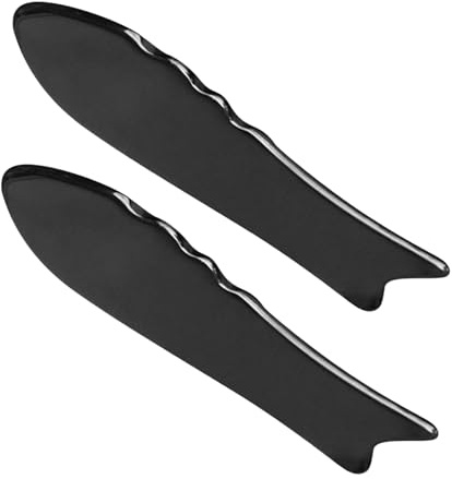 TOPPERFUN 2 St Gua Sha-verktyg i Oxhorn Fiskformad Skrapplatta för Ansikte och Kropp Hudvänlig och Lätt för Spabehandling och Hembruk Främjar Cirkulation och Avslappning