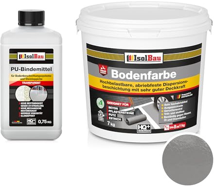 Isolbau - 2K PU-Bodenbeschichtung für Innen- und Außenböden - Bodenfarbe Betongrau mit PU-Bindemittel für Garagen, Werkstätten, Kellern - Garagenboden-Beschichtung - Betonfarbe 7kg