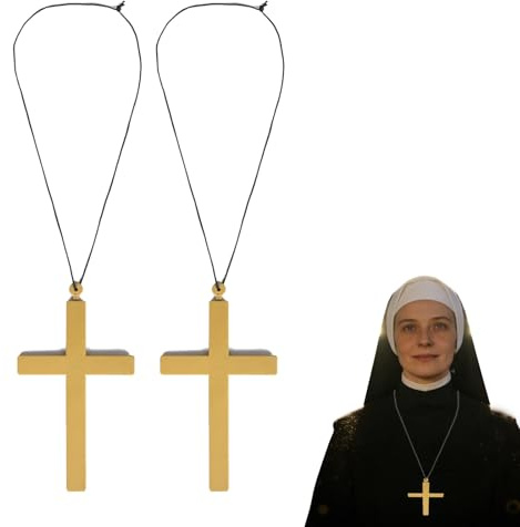 Croce per lapide in plastica resistente, collana con crocifisso per adulti e bambini, alta 22,5 cm, ideale per Halloween, abiti da prete o costume da monaco, con cordino nero