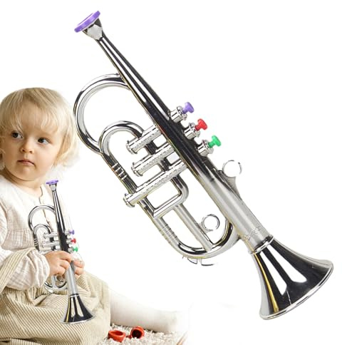 Tromba musicale simulata – Giocattolo in latta di latta strumento educativo genitore-figlio, per l'apprendimento per bambini, design colorato, leggero con suono realistico, per ragazze, bambini