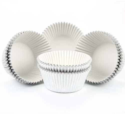 Moldes para cupcakes, 100 moldes de papel de aluminio plateado para hornear – Forros grandes para magdalenas y pequeñas cajas para Navidad, fiestas y celebraciones | Moldes de pastel premium para