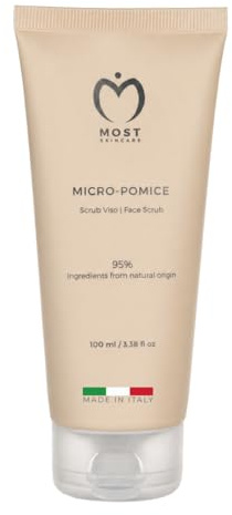 MOST Micropomice - Scrub Viso Donna Uomo Esfoliante Viso Delicato con Pomice e Acido Succinico anche per Pelle Sensibile - Skincare Luminosa con Vitamina E e Burro di Karitè, Leviga e Uniforma, 100 ml