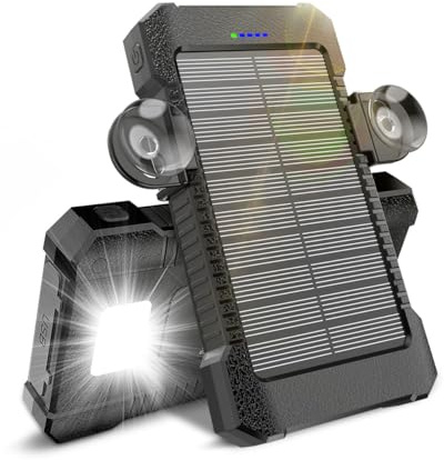 Solar Powerbank 26800 mAh mit Saugnapfhalterung, Powerbank Externe Akkus 3 USB Anschlüsse mit Taschenlampe (Dauerbetrieb/SOS/Blinklicht), Wasserdichtes Solar Ladegerät für den Außenbereich für Handy