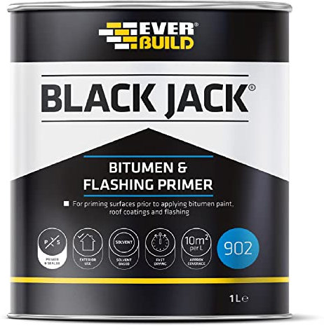 Everbuild Black Jack 902 Bitumen and Flashing Primer – Fast-Drying – Black – 1 Litre