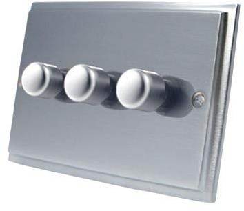 Mains LED Light Dimmer Switch 250W 3 Gang 2 Way - Victorian - Satin Matt Chrome