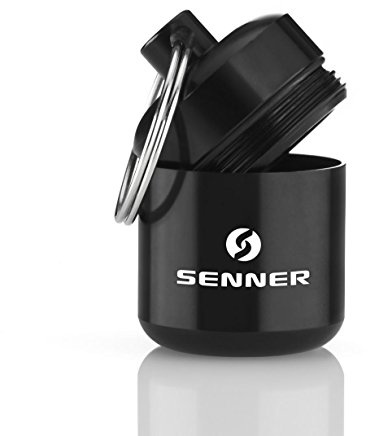 Pillenbox Pillendose Schlüsselanhänger von Senner - stabil, wasserdicht, ideal zur Aufbewahrung, Alubehälter (schwarz, schlanke Dose)