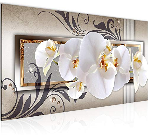 Runa Art Wandbild Blumen Orchidee 1 Teilig 100 x 40 cm Modern Bild auf Vlies Leinwand Abstrakt Wohnzimmer Braun Beige 206212a