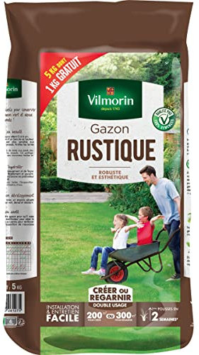 Vilmorin - Gazon Rustique 5kg (1kg Gratuit) - Semences de Gazons - Graine - 3.592E+4 cm3