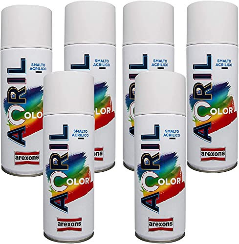 Vernice spray confezione 6 pezzi bomboletta smalto acrilico valvola autopulente per tutte le superfici arexons (Trasparente Lucido)