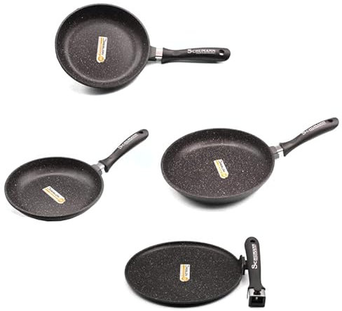 Schumann Professional – Juego de 3 estufas de 20/24/28 cm – Crepera 28 cm – Compatible con todo tipo de fuego, incluida inducción, hierro fundido de aluminio sin PFOA – Mangas fijas y desmontables –