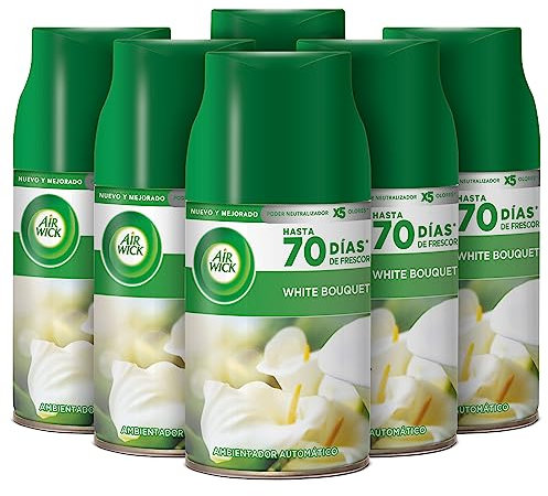 Air Wick Eléctrico - Recambios de Ambientador Automático Eléctrico, Esencia Para Casa Con Aroma a White Bouquet, Verde, 250 ml (Paquete de 6)