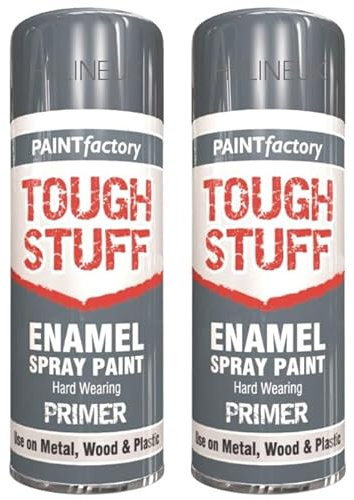HitlineUK 2 x 400ml Grey Primer Spray Paint Multi-Purpose Quick-Dry Paint for Wood, Metal, Plastic, Ceramic, Glass Aerosol for Interior & Exterior