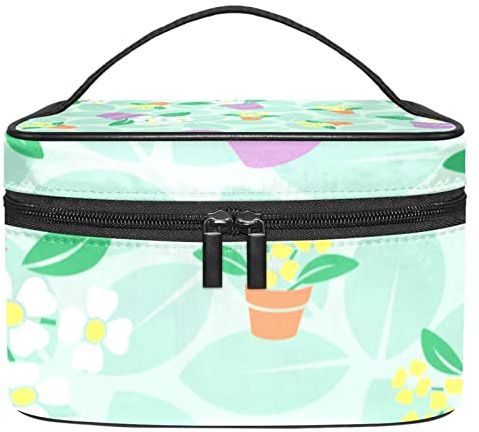 Unisex Toiletry Bag Travel Dopp Kit, Storage Bags with Handle for Cosmetics Toiletries Brushes Tools, Spring Flowerpot Cartoon Flower Lovely