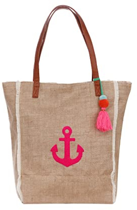 Sonia Originelli Canvas Shopper Anker Strandtasche Bommel Quasten Farbe Pink