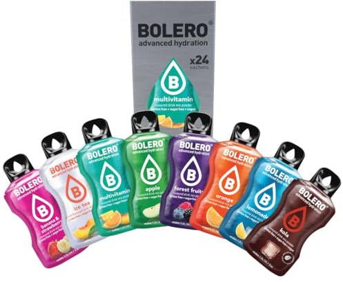Bolero Mezcla para niños de 24 x 9 g | Saftpulver ohne Zucker, gesüßt mit Stevia + Vitamina C | geeignet für Kinder, Sportler und Diabetiker