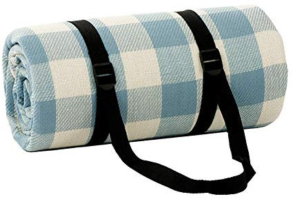 Picknickdecke, kariert, extra groß, dick, wasserdicht, sanddicht, Stranddecke, Picknickmatte mit Riemen, tragbar, faltbar, karierter Outdoor-Teppich für Camping, Wandern, Reisen (blau und weiß karie