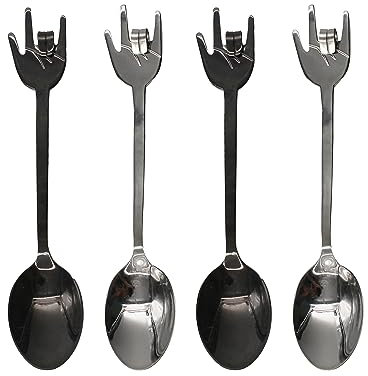 Winkee Rocks- Rock Hand - Juego de 4 cucharillas de café con forma de roca multicolor, cucharas de espresso, cucharas para huevos, acero inoxidable