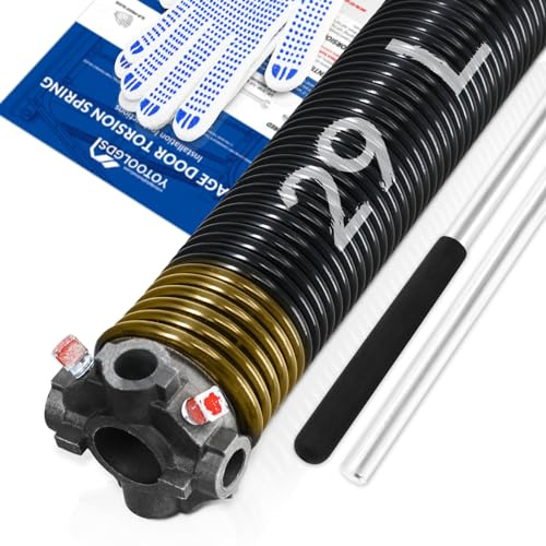YoToolGDS Left Hand Wind（Black Cone）2 Garage Door Torsion Spring with Non-Slip Winding Bars & Gloves, High Precision Electrophoresis Black Coated, for Replacement, MIN 16,000 Cycles (0.250x2''x29'')