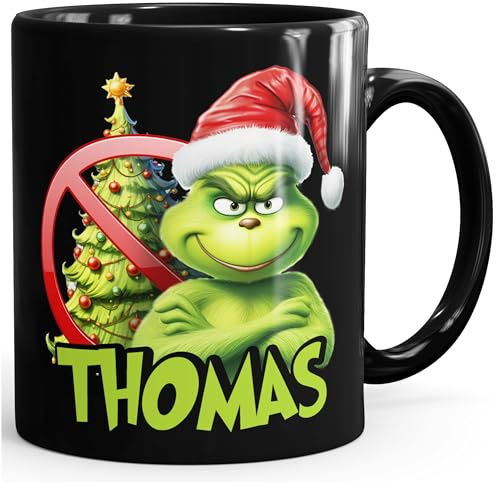 MoonWorks® Kaffee-Tasse Weihnachtsnörgler Weihnachten Mann Frau Paar mit Namen personalisierbar Geschenk lustig Weihnachtsmuffel Schwarz standard