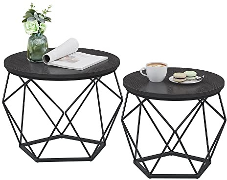 VASAGLE Couchtisch rund, 2er Set, abnehmbare Tischplatte | Wohnzimmertisch, Beistelltisch für Wohnzimmer, Anthrazitgrau, Mattschwarz, ISLAND Kollektion LCT041B22