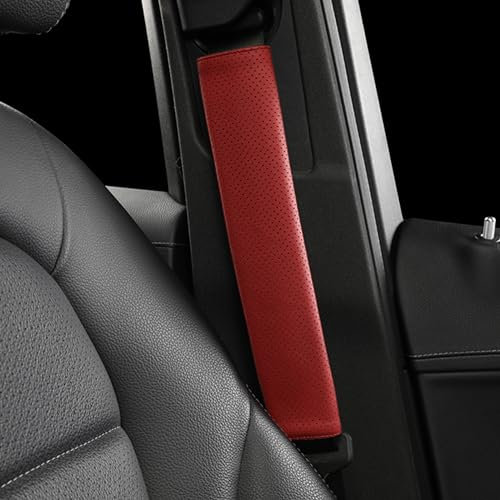 POKSRI 1Stk gurtpolster Auto echtem Rindsleder,Sicherheitsgurt Abdeckung,Auto-Sicherheitsgurt-Bezug,Schulter Polster für Fahrer-Zubehör,Rucksack,Schultertasche (Wein)