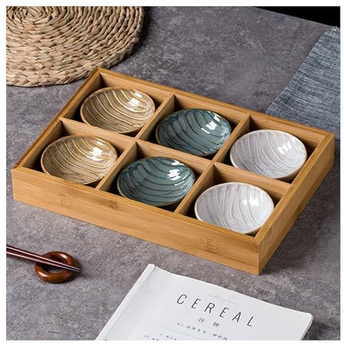 Dxcaicc Ensemble de Plats à Sauce soja avec Plateau en Bois divisé, Plat de Service d'assaisonnement, Soucoupe d'apéritif, Plats à Sauce, Plat d'accompagnement, Sauce Barbecue, Huile d'olive,C