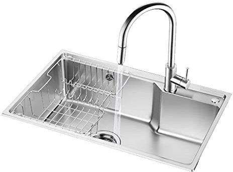 Lavello da Cucina Set da Bagno Singolo Lavello da Cucina Lavello da Cucina a Vasca Singola Lavello 304 Lavabo sottopiano Piccolo Angolo a R Corpo più Profondo a Vasca Singola (Color : Silver