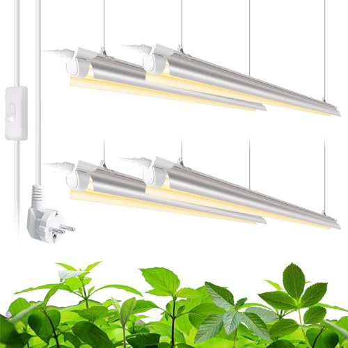 Barrina T8 Pflanzenlampe, 168W(4 X 42W), Gelb Vollspektrum, 119cm, 4er | Led Wachsen Licht, V-Shape Pflanzenlicht, 4FT Verkettbare Pflanzenleuchten FüR Zimmerpflanzen, Hohe PPFD