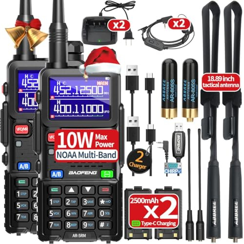 Baofeng Radio Ham Radio Handheld AR-5RM 10W Long Range Rechargeable Tactical NOAA Weather Two Way Radio Walkie Talkie for Adults with Programming Cable,USB-C Charging for Survival Gear Hunting,2 Pack