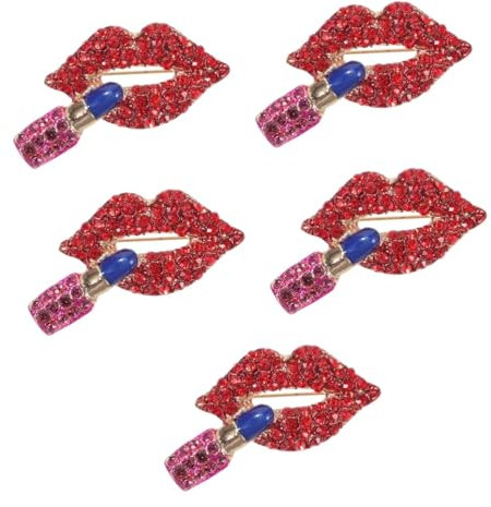 VALICLUD 5stücke Lippen Lippenstift Brosche Glitzer Brosche Anstecknadel Für Damen Elegantes Schmuckstück Für Besondere Anlässe Hochzeit Geburtstag Für Frauen