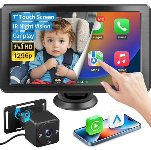 Faninso 7 Zoll HD Touchscreen Baby Autokamera - Auto Baby Monitor, 1080p Ultra Nachtsicht, unsichtbare Infrarotlichter, 150° Weitwinkel, kompatibel mit Apple CarPlay, einfache Installation, passend