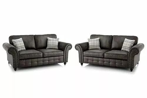 Easy4You Oakland Schwarz Kunstleder 3-Sitzer-Sofa + 2-Sitzer-Sofa Sofas für Wohnzimmer Sofagarnituren mit Hohe Rückenkissen 3- und 2-Sitzer Set Sofas & Couches