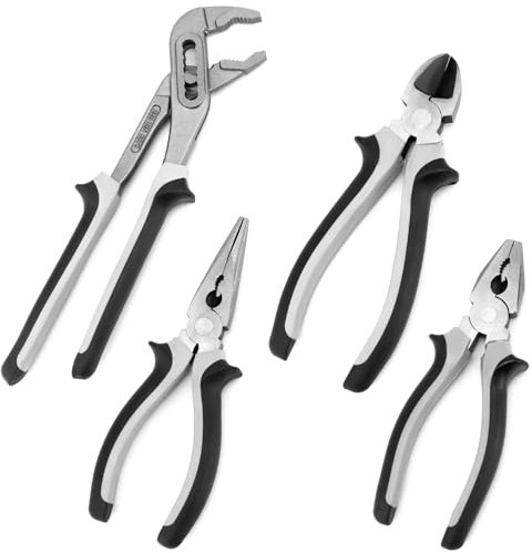 QWORK® 4PCS Pliers Tool Set - 10 Water Pump Plier, 6 Long Nose Plier, 6 Diagonal Cutting Pliers, 6 Slip Joint Plier - for Plumbing, Automotive and Household Applications