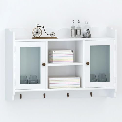 Xichuzi MDF Wandschrank, Hängeschrank, Badezimmerschrank, Badschrank, Aufsatzschrank, Gewürzschrank, Wall Cabinet, Schrank Regal Bücher/DVD/Gläser Aufbewahrung weiß