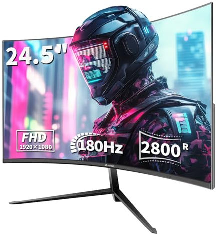 CRUA 24.5 Inch 180hz Curved Gaming Monitor, FHD 1080P Frameless Computer Monitors, Support AMD freesync Low Motion Blur, Eye Care, DisplayPort, HDMI, Compatible Wall Mountable Installs-Black