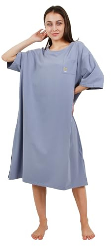 OCCIENTEC Chemise de Nuit pour Femme en Coton Grande Taille Chemise de Nuit Longue à Manches Courtes avec Broderie Lapin Bleu, 6XL