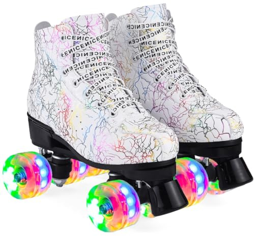 ERNAN Damen Klassische Retro Rollschuhe,Disco Roller,Classic Roller | Rollschuhe für Kinder und Erwachsene, komfortabl LED Rollerskates für Jugendliche und Mädchen