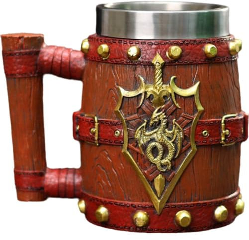 Keuyeo Chope À Bière Viking, Chope À Bière avec Poignée, Tasses Viking en Acier Inoxydable 600, Tasse À Café pour Bar, Tasse À Bière Viking/Tasses pour Hommes, Accessoires Viking pour Maison
