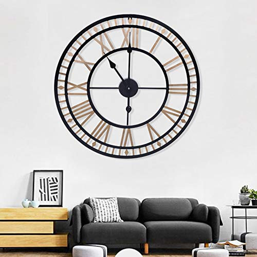 WindWilder Runde Wanduhr Schwarz 80 cm Große Wanduhr XXL mit Römische Ziffern, Industrielle Metalluhr ohne Tick-Geräusche, Steampunk Wand Uhr für Wohnzimmer Schlafzimmer Zuhause Büro Café Bar Deko