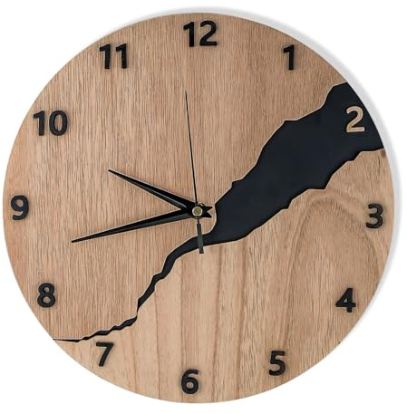 Mapille 30cm Wanduhr Holz Dekoration,Wanduhr Modern Ohne Tickgeräus,Quartz Lautlos wanduhren,für Büro,Wohnzimmer,Küche,Schule Kinderzimmer