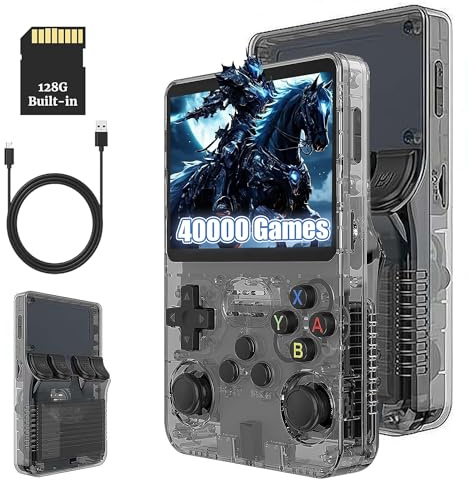 R36s console portatile 64/128GB,20000/40000games,retro pocket mini,console portatile di gioco,3.5 pollici,sistema Linux open-source (128g,Nero,40000games)