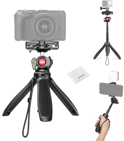 NEEWER TP38 Phone Camera Tripod Selfie Stick with Cell Phone Holder Action Camera Mount Adapter Compatible with iPhone GoPro, Mini Travel Tripod Stand with Cleaning Cloth for Vlogging Video Recording
