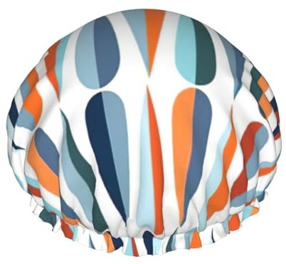 Mid Century Moderne Retro mit Tropfenformen Druck, weiche Duschhaube für Damen und Herren, wiederverwendbarer Hut, leichter Hut und Badehaarkappe