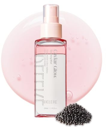 Delere Caviar Glow Soothing Mist | Korean Glass Skin Spray Serum with 5% Caviar & Squalane - Instant 3-Second Radiance & Makeup Setting – Anti-Aging Collagen Booster for Sensitive Skin, 3.4oz