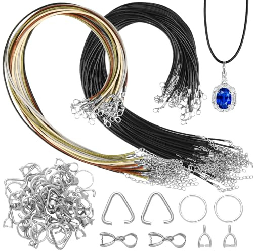 60 Pcs Leather Necklace Cord With Clasp, 50 Cm Waxed Necklace Cord With Clasp Embodying Pendant Loop Eyelets, Connecting Loop, 5 Colors Leather Cords Chain With Clasp For Diy Bracelets (2 Mm Width)